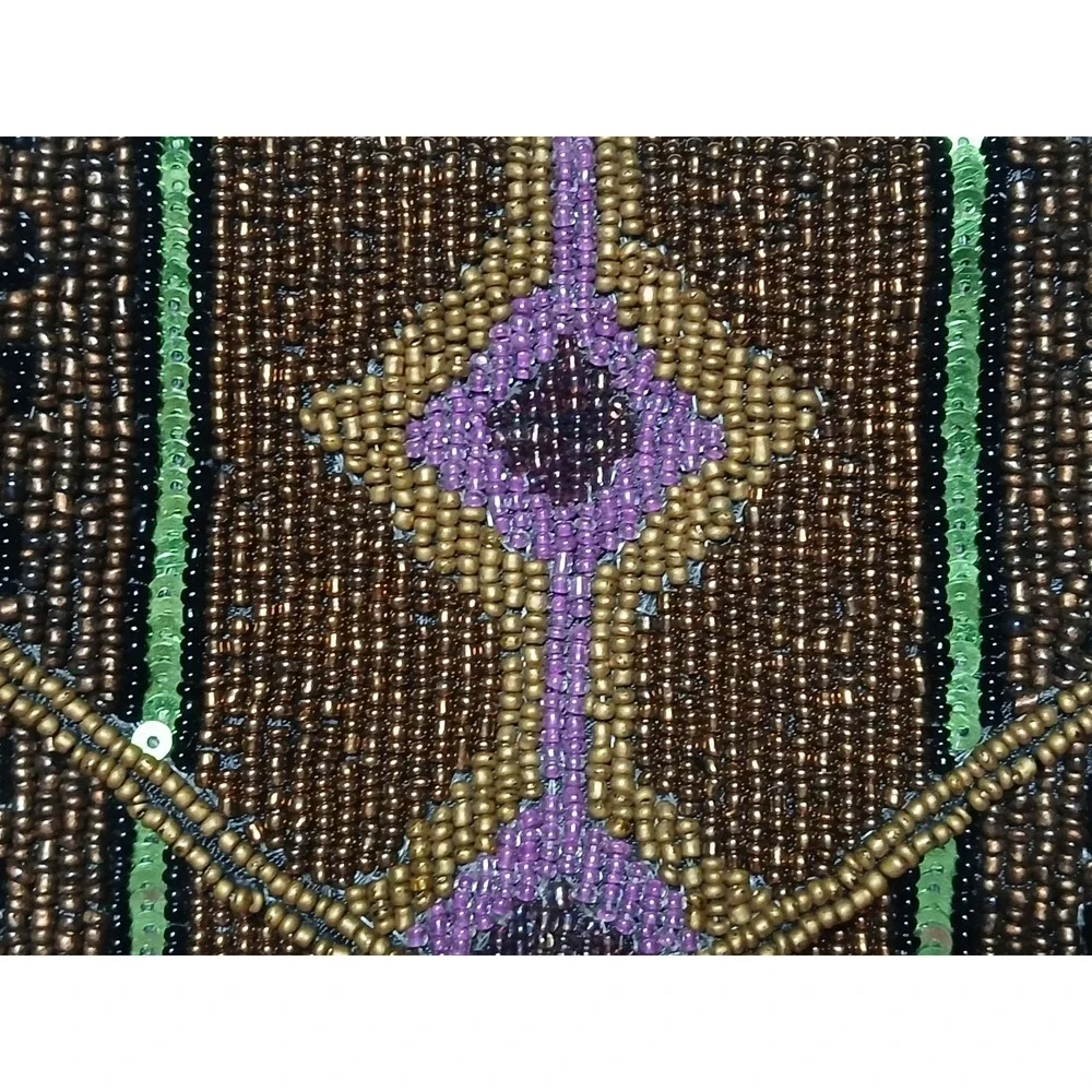 Boho-Chic Geometric Tribal‎ Hand-Beaded Clutch Purse Earthy Tones & Gold Accents